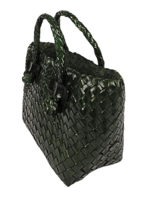 shopping donna piccola in pelle intrecciata verde Vetra Studio | MINI-WOVENV05